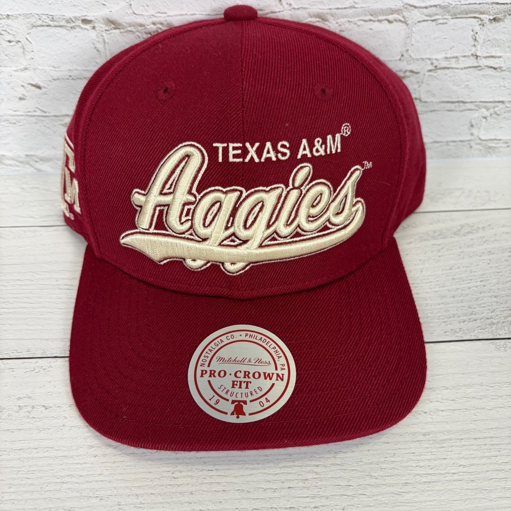 Texas A&M Aggies NCAA Mitchell & Ness Script Snapback Hat Cap Maroon NWT OSFA